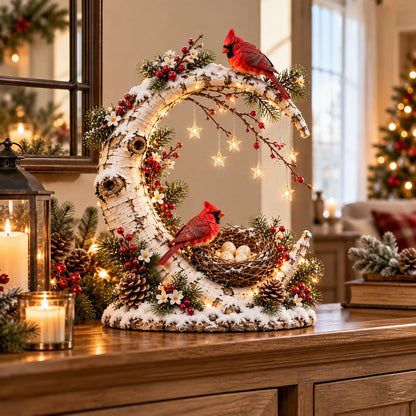 🌙 Cardinal Moonlight Haven | Lighted Crescent Moon & Nest Decor