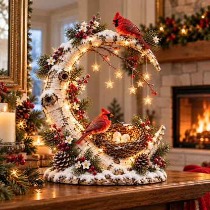 🌙 Cardinal Moonlight Haven | Lighted Crescent Moon & Nest Decor