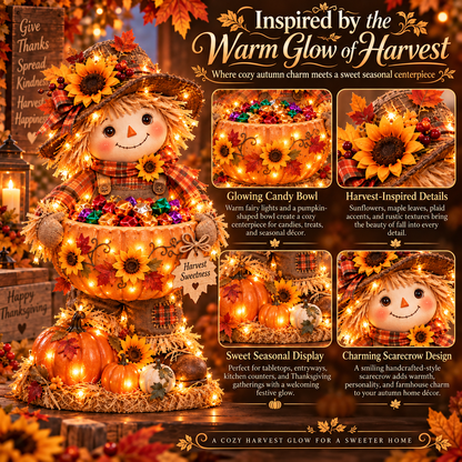 🍂 Harvest Glow™ – Lighted Scarecrow Candy Bowl