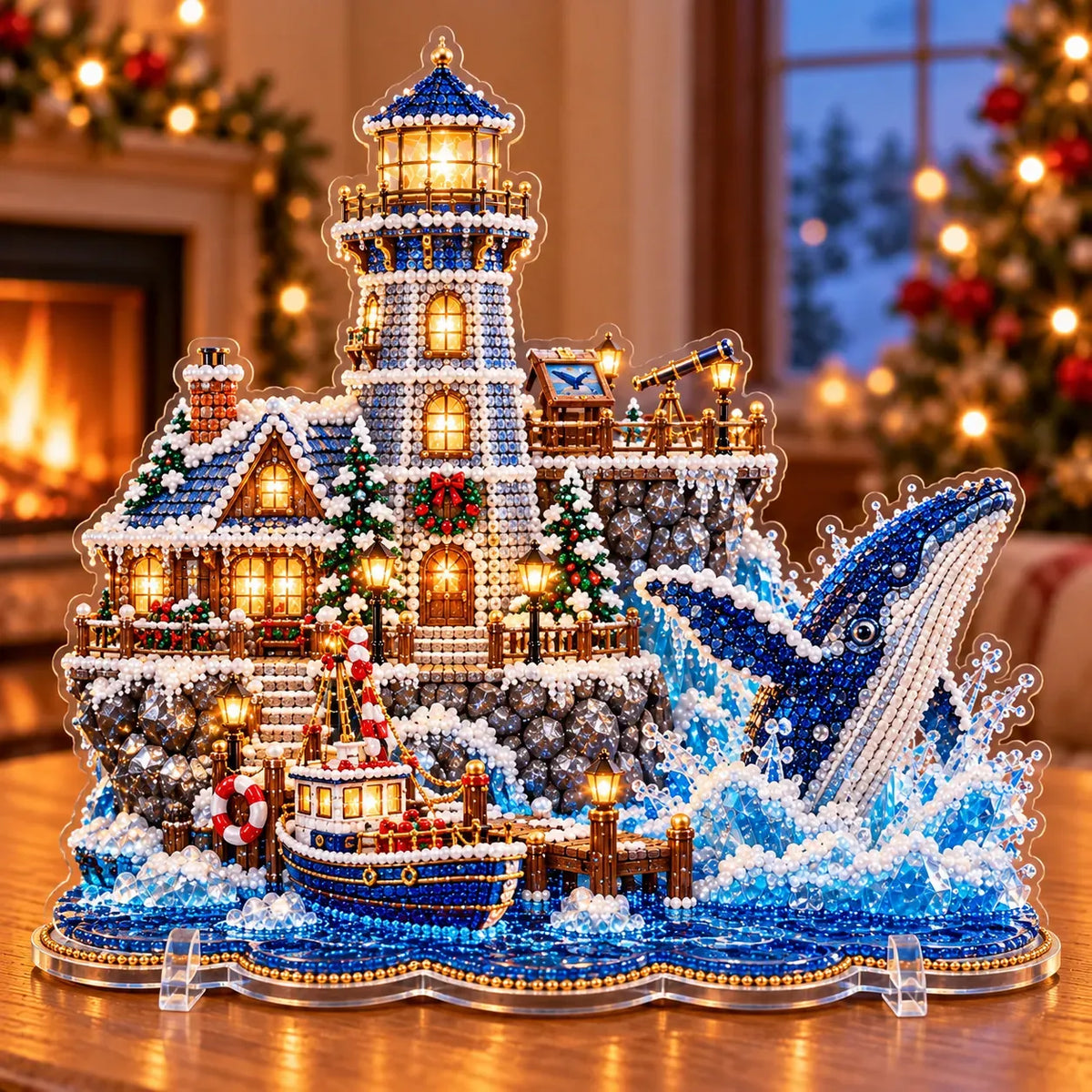 ✨ Premium Pearl Christmas Lighthouse Diamond Painting Art Kit | Luxury Flocked Canvas with Scratch-Resistant Non-Fading Pearl Beads DIY Holiday Decor 🎅⛄️❄️