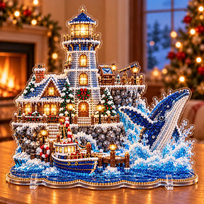 ✨ Premium Pearl Christmas Lighthouse Diamond Painting Art Kit | Luxury Flocked Canvas with Scratch-Resistant Non-Fading Pearl Beads DIY Holiday Decor 🎅⛄️❄️