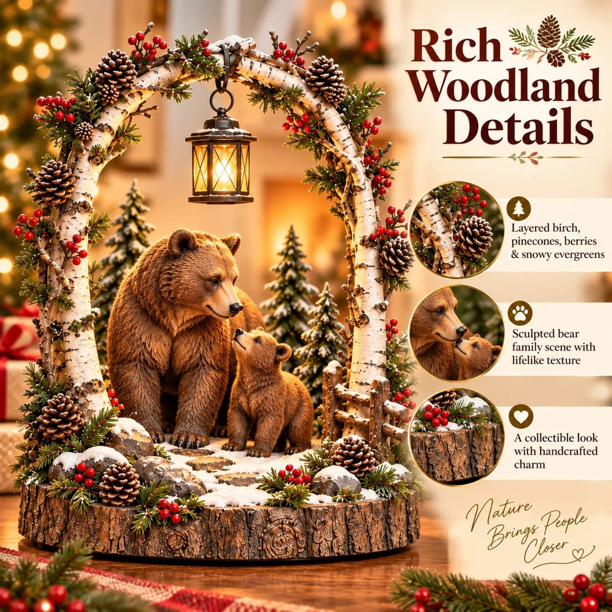📍🔥50% OFF - 🐻Woodland Bear Family Lantern – Lighted Christmas Forest Tabletop Decor 🎄