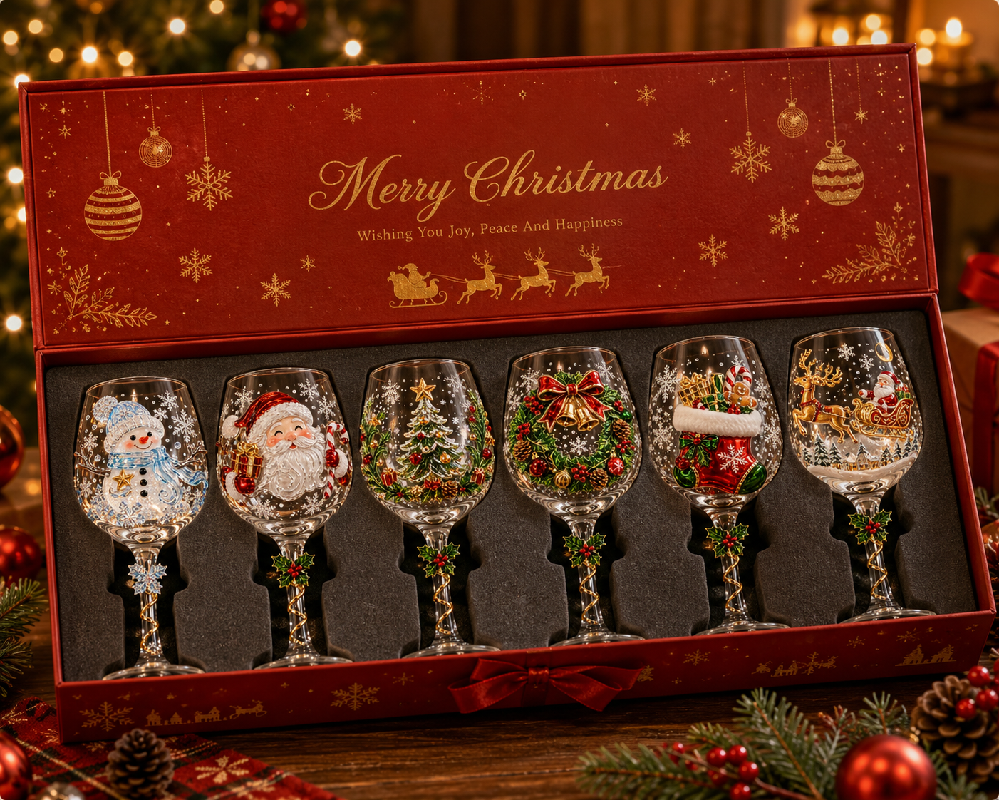 ⏰Last day 50% OFF 🍷Christmas 3D Wine Glass Collection Gift Box Set🎄