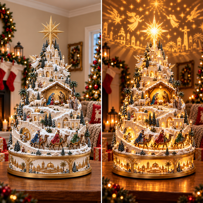 ✝️ 🏆 60,000+ Sold - 🎄Illuminated Bethlehem Nativity Village Tree💙🙏 Last Day 50% OFF – Lighted Christian Christmas Centerpiece