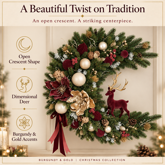🎁 Today Only: Get 49% Off🦌Burgundy & Gold Reindeer Christmas Wreath🌲
