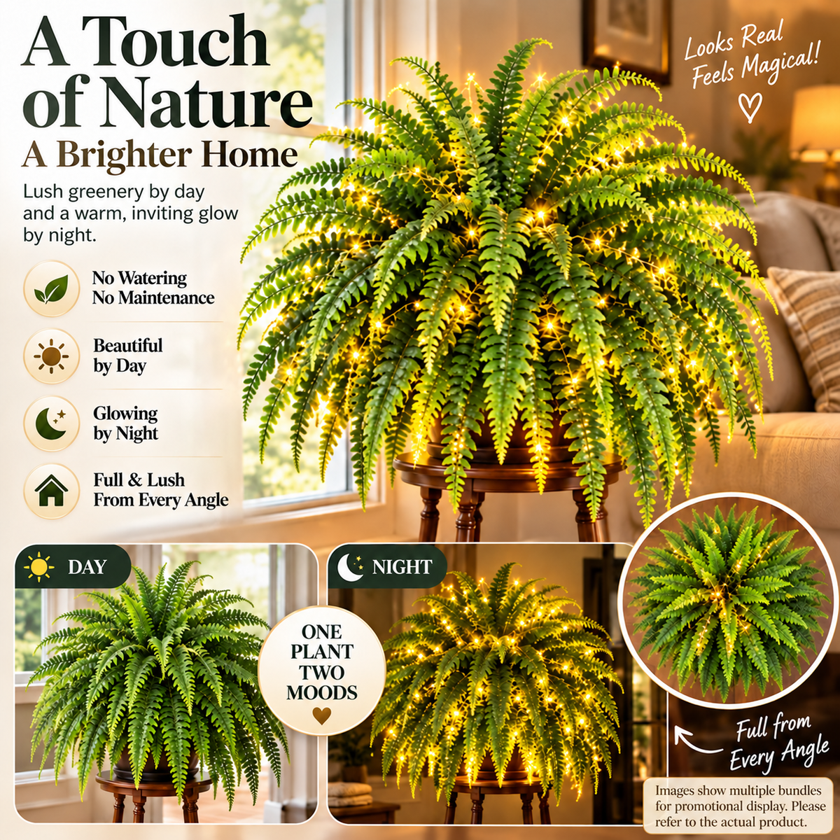 💥 50% OFF💛 Glowing Boston Ferns with Lights✨ Zero Watering & Maintenance