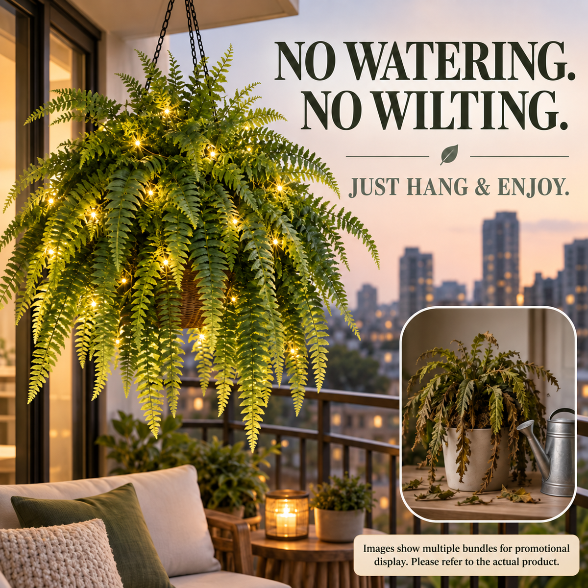 💥 50% OFF💛 Glowing Boston Ferns with Lights✨ Zero Watering & Maintenance