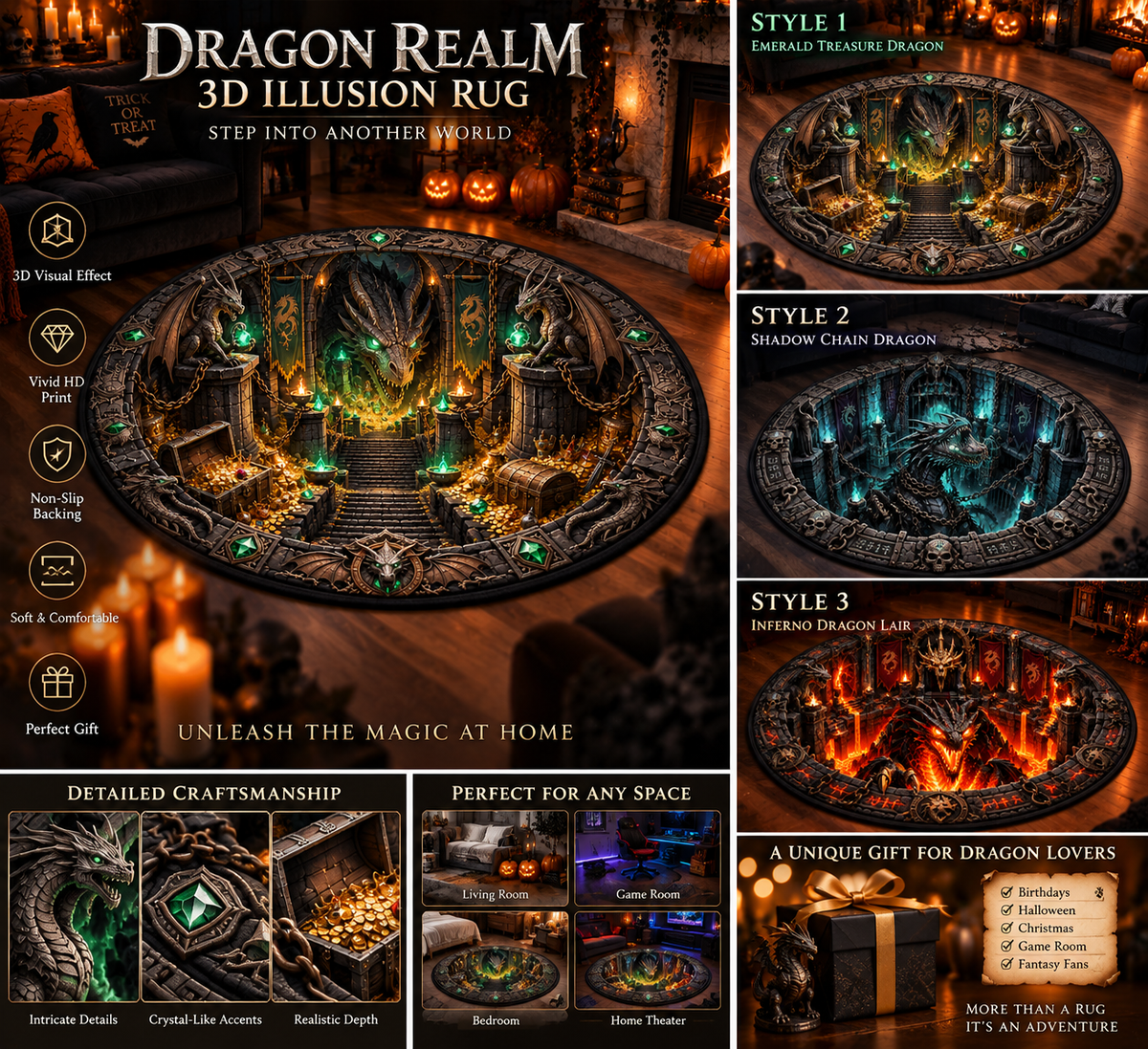 🐉 Dragon Realm 3D Illusion Rug — Step Into a World of Fantasy at Home ✨