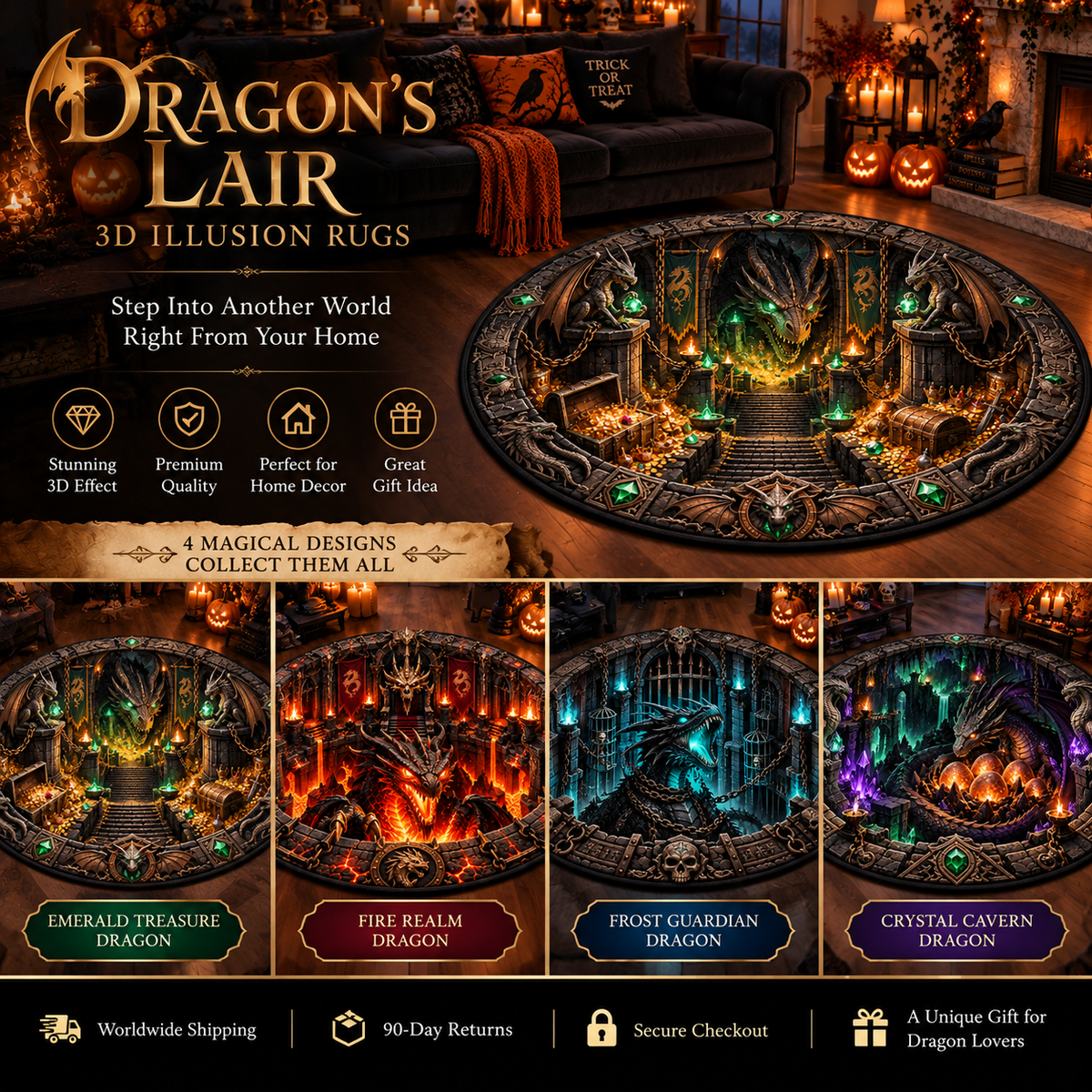 🐉 Dragon Realm 3D Illusion Rug — Step Into a World of Fantasy at Home ✨