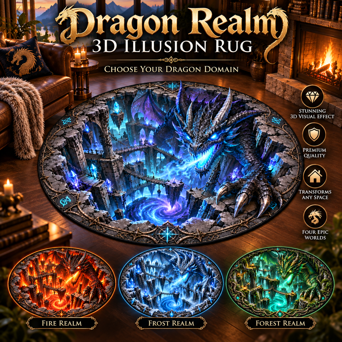 🐲 Legendary Dragon 3D Illusion Rug — Bring an Epic Realm Home