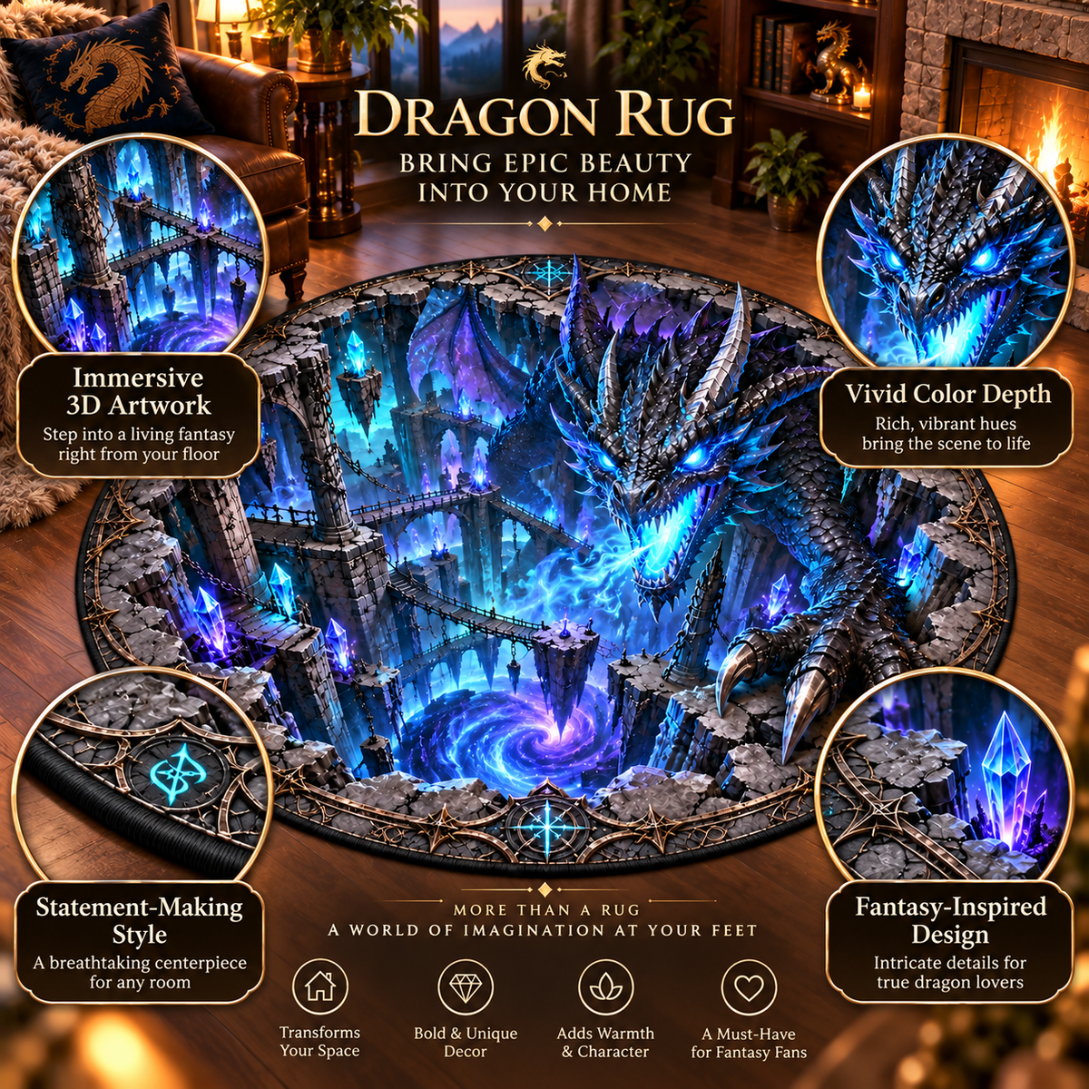 🐲 Legendary Dragon 3D Illusion Rug — Bring an Epic Realm Home
