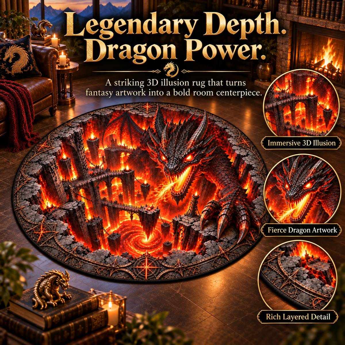 🐲 Legendary Dragon 3D Illusion Rug — Bring an Epic Realm Home