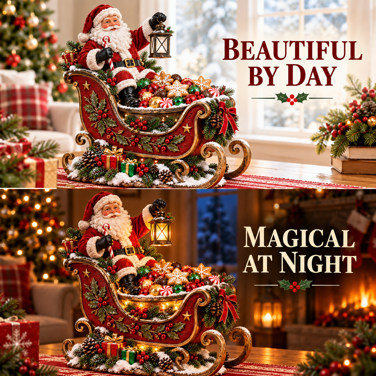 🎅 Santa’s Lantern Sleigh Treat Bowl – Lighted Christmas Candy Dish & Holiday Table Centerpiece ✨
