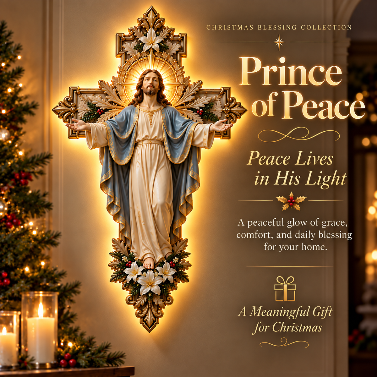 ✨ Holy Light Cross™ – Christmas Blessing Collection | Faith, Love & Protection for Your Home