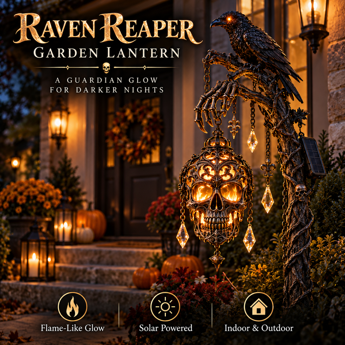 💀 Raven Reaper Guardian™ – Solar Skull Lantern with Dual Haunted Glow
