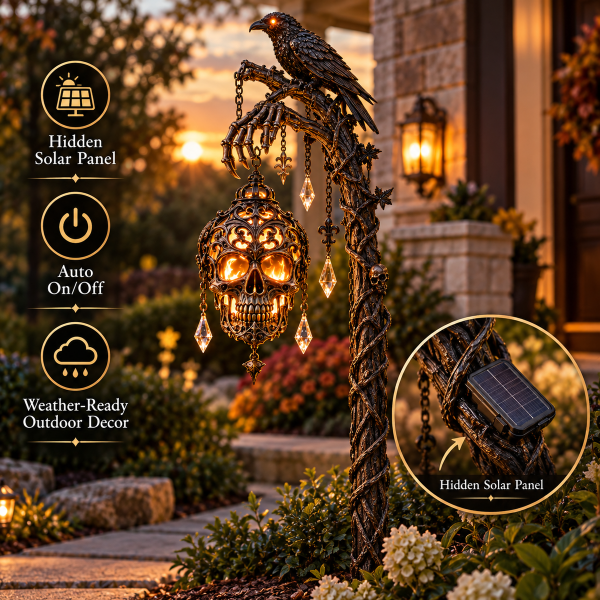 💀 Raven Reaper Guardian™ – Solar Skull Lantern with Dual Haunted Glow