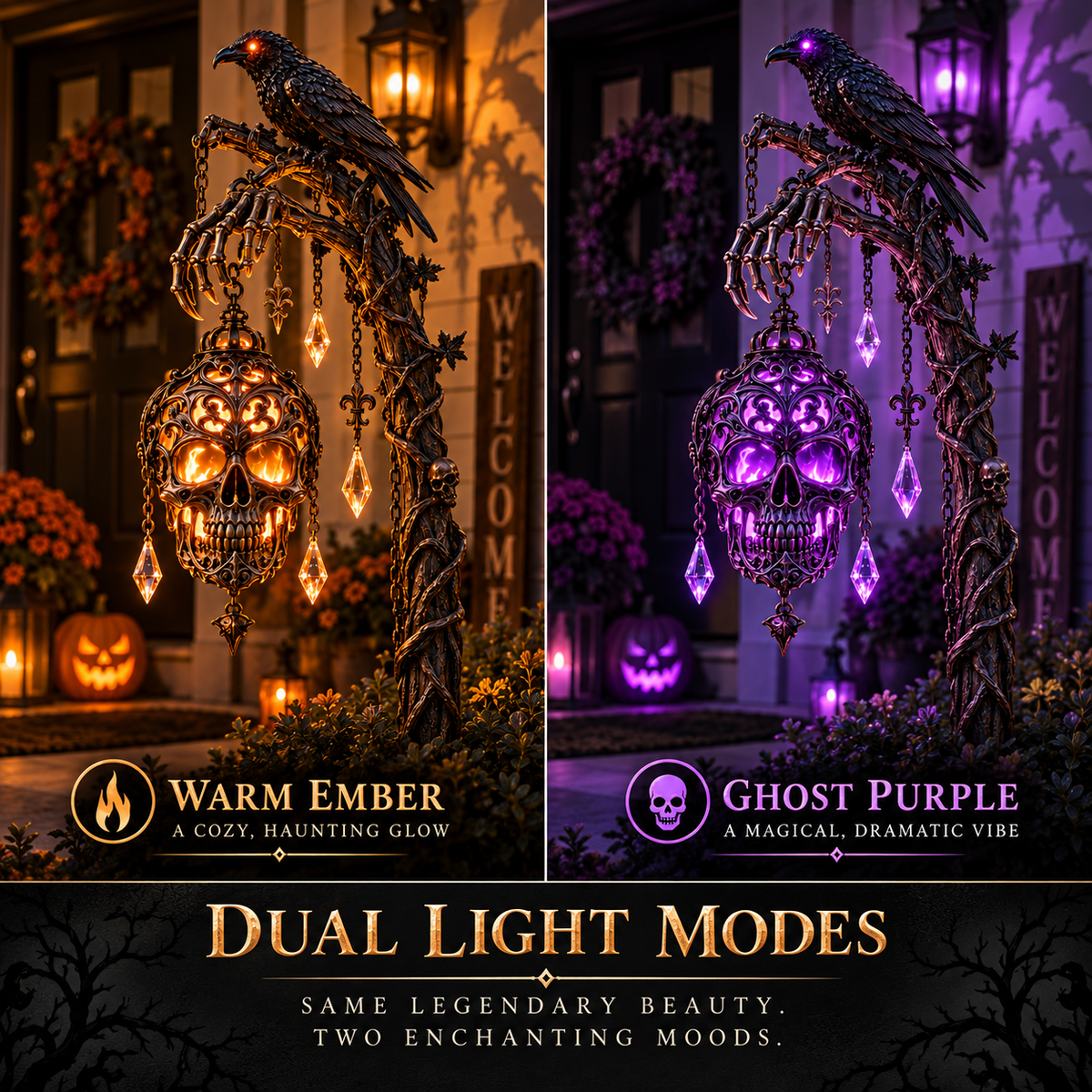 💀 Raven Reaper Guardian™ – Solar Skull Lantern with Dual Haunted Glow