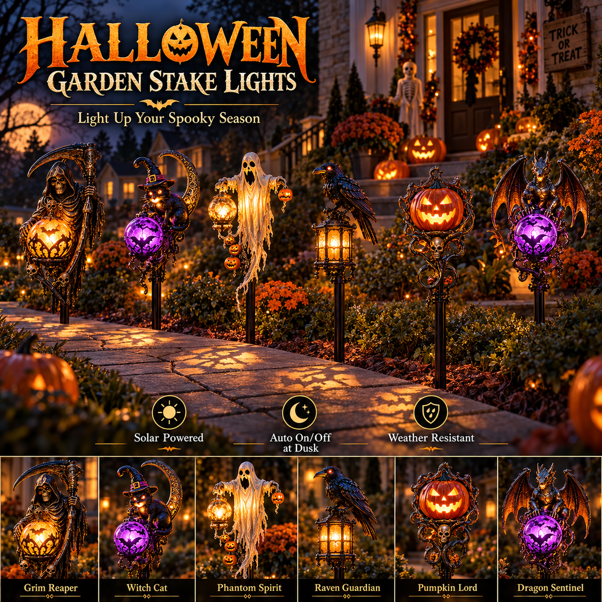 🎃 Haunted Pathway Guardians™ – Solar Halloween Garden Stake Light Collection