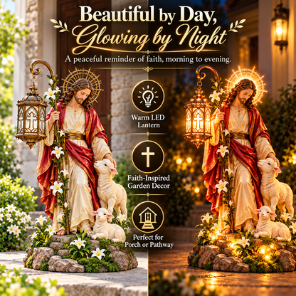 ✨ Good Shepherd Lantern Garden Statue — A Gentle Light of Faith & Hope 🕊️
