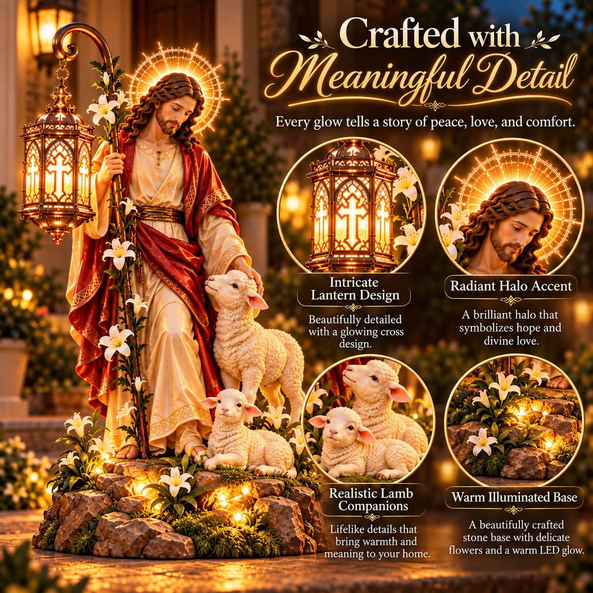 ✨ Good Shepherd Lantern Garden Statue — A Gentle Light of Faith & Hope 🕊️