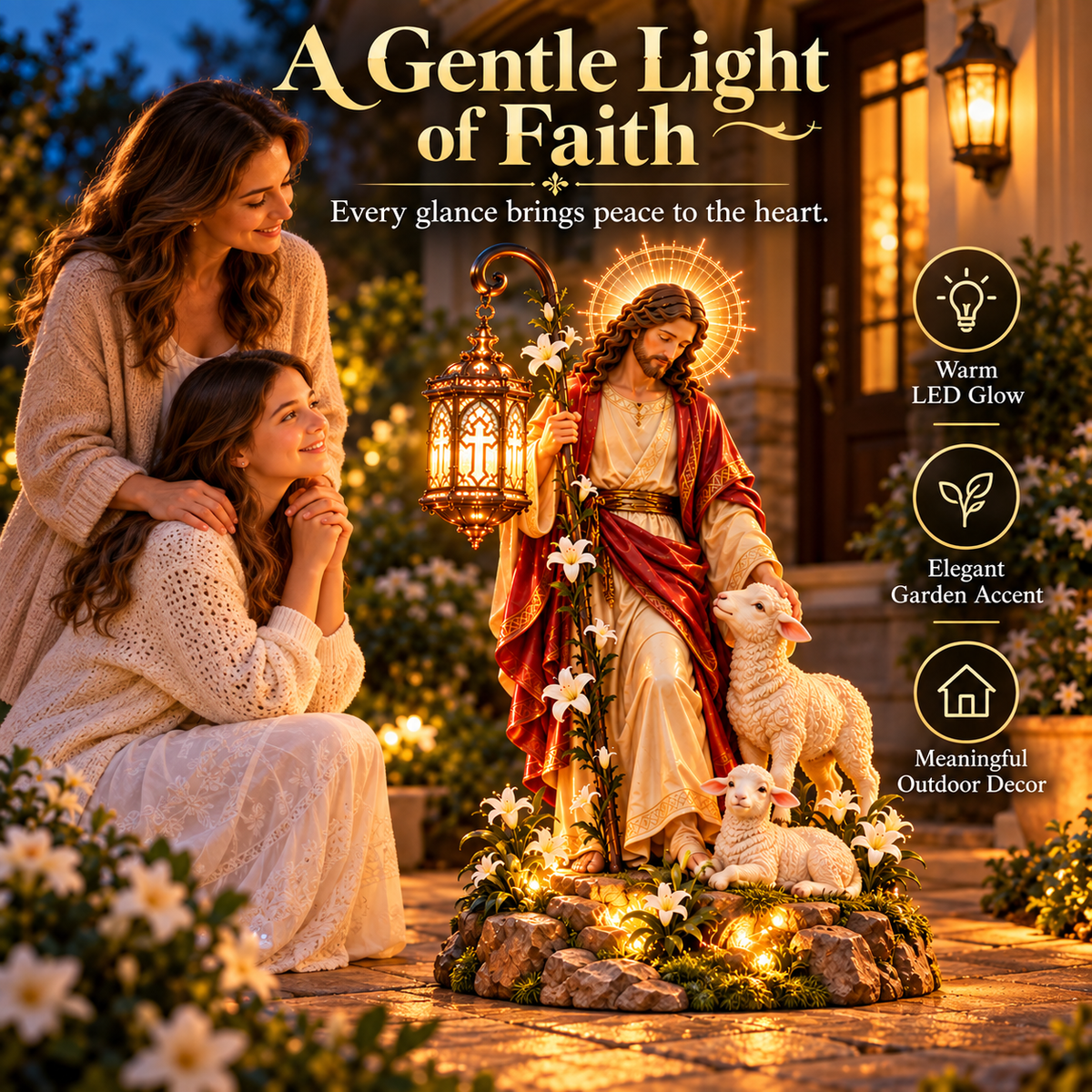 ✨ Good Shepherd Lantern Garden Statue — A Gentle Light of Faith & Hope 🕊️