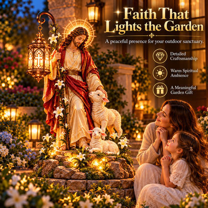 ✨ Good Shepherd Lantern Garden Statue — A Gentle Light of Faith & Hope 🕊️