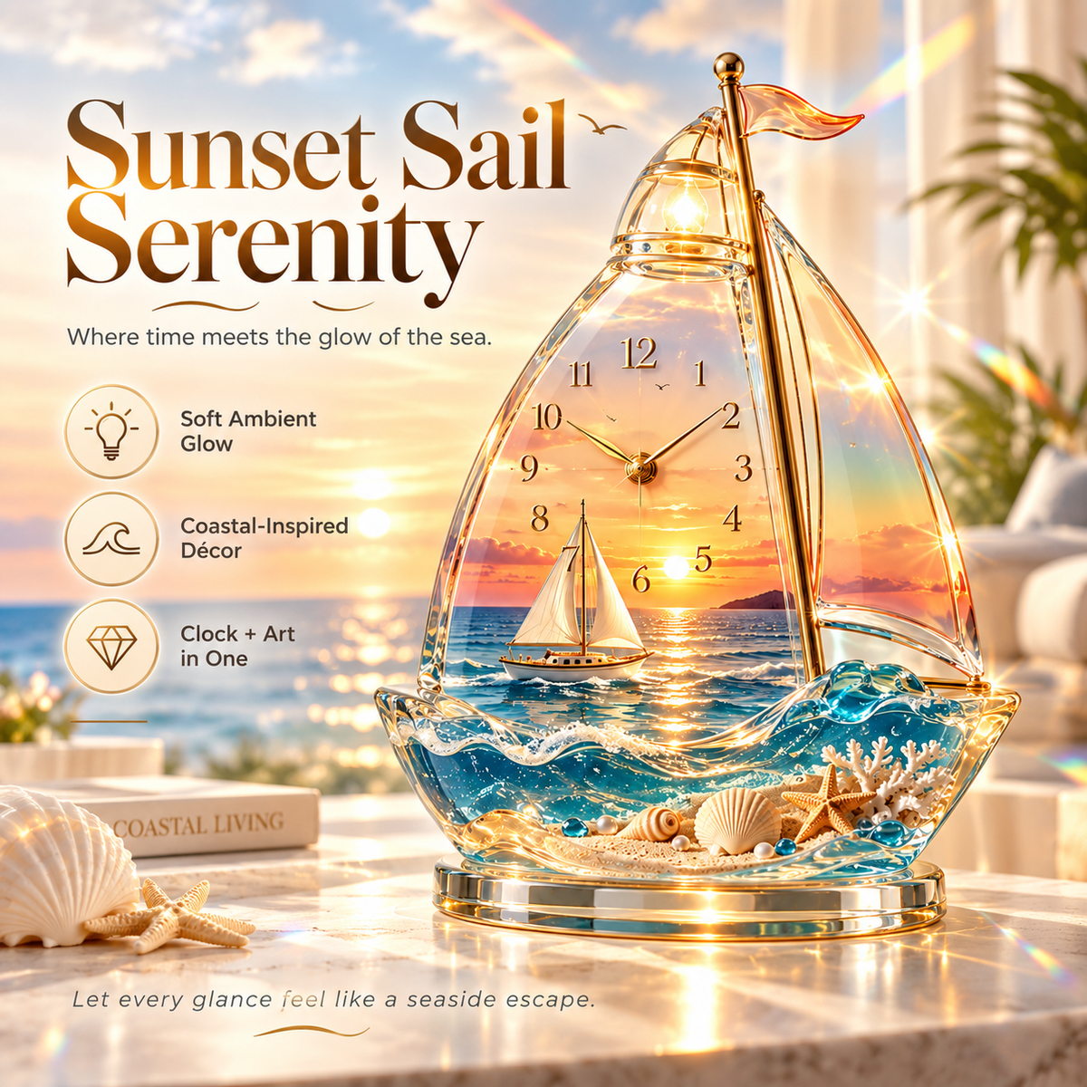 🌊 Coastal Glow Crystal Clock Collection — Bring the Beauty of the Sea Home ✨