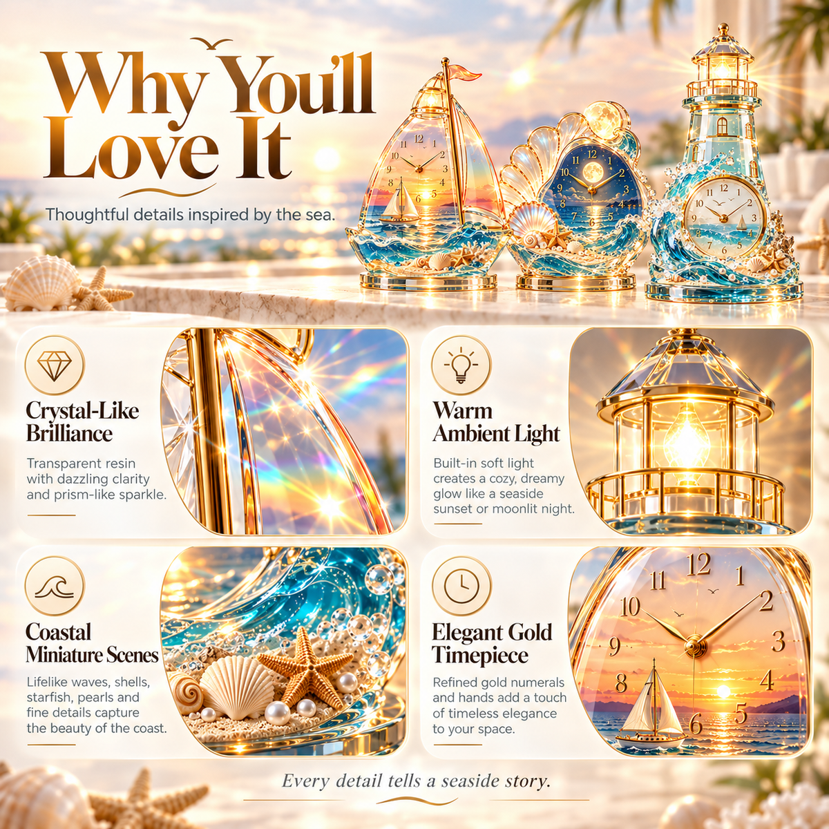 🌊 Coastal Glow Crystal Clock Collection — Bring the Beauty of the Sea Home ✨