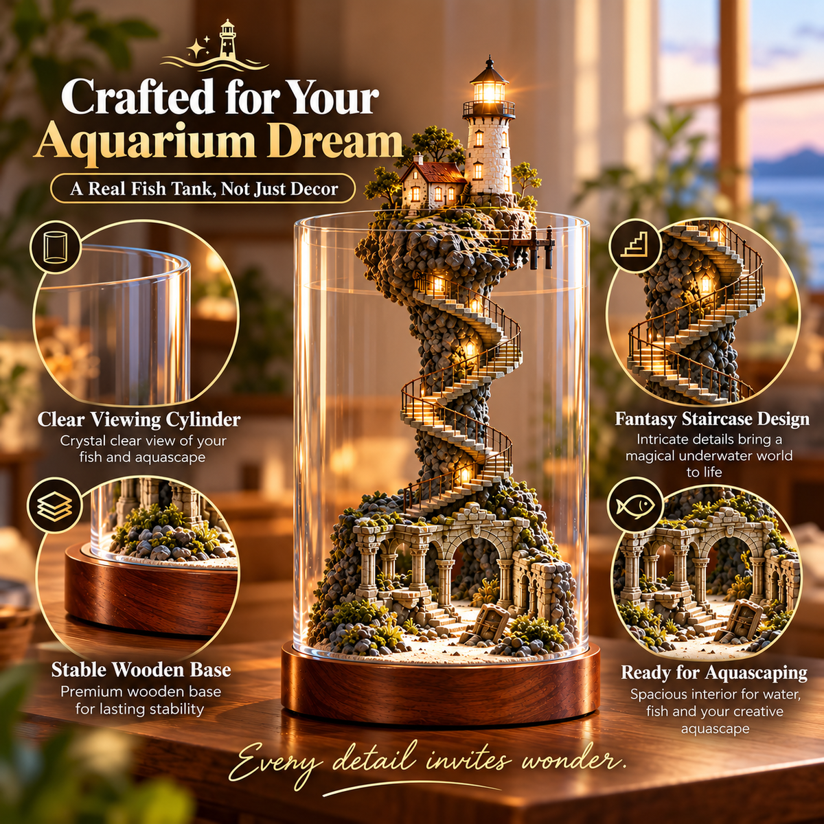 🌊 Fantasy Lighthouse Aquarium — A Tiny Ocean World for Your Home ✨