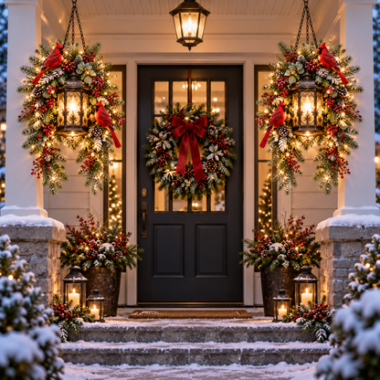 🔥 LAST DAY 50% OFF 🔥🎄 Christmas Porch Glow™ – Pre-Lit Holiday Lantern & Evergreen Decor | 3 Festive Styles