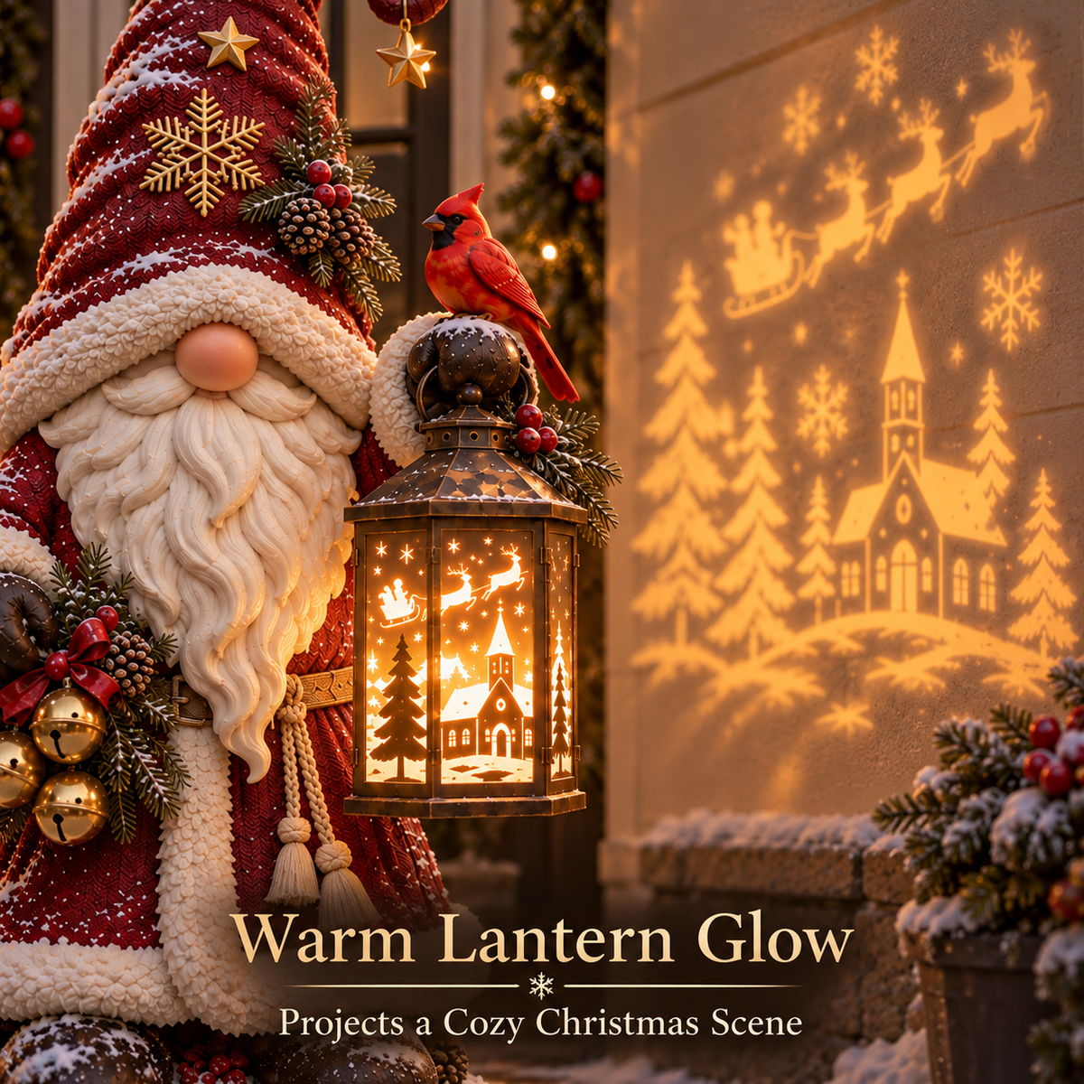 🎄✨ Christmas Gnome Lantern™ – Illuminated Winter Village Projection Decor