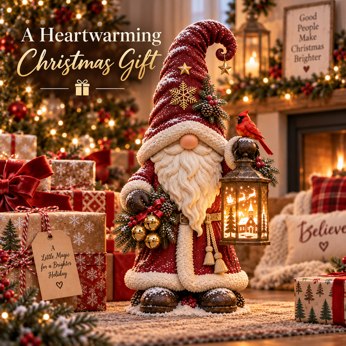 🎄✨ Christmas Gnome Lantern™ – Illuminated Winter Village Projection Decor