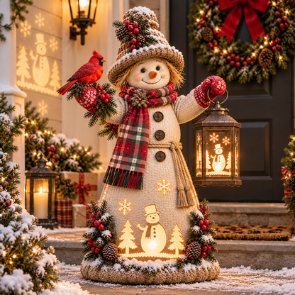 🎄✨ Christmas Scarecrow Glow™ – Light-Up Cardinal & Winter Lantern Porch Decor