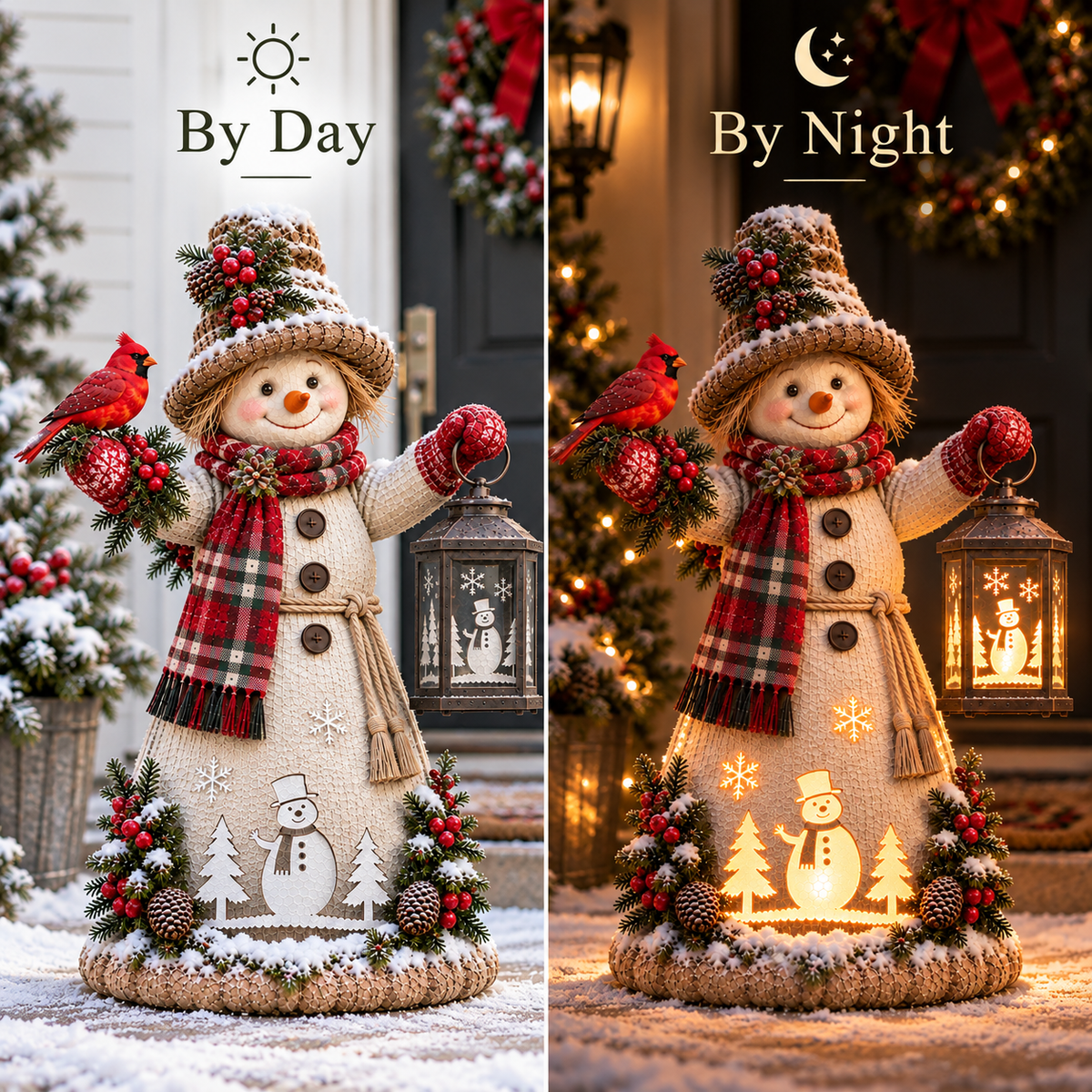 🎄✨ Christmas Scarecrow Glow™ – Light-Up Cardinal & Winter Lantern Porch Decor