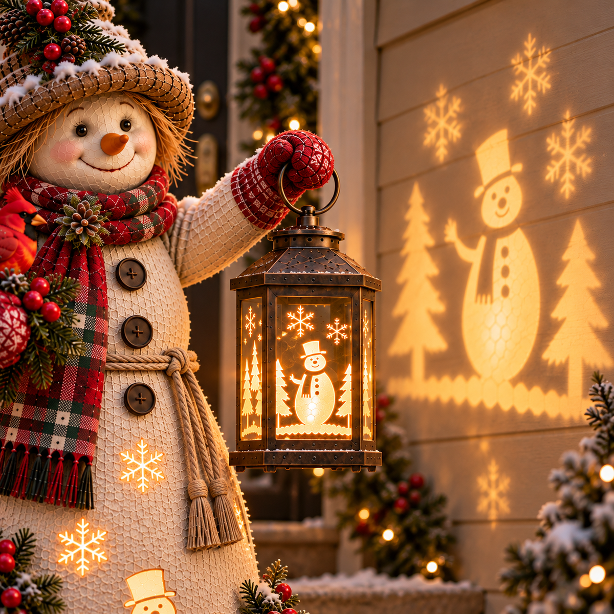 🎄✨ Christmas Scarecrow Glow™ – Light-Up Cardinal & Winter Lantern Porch Decor