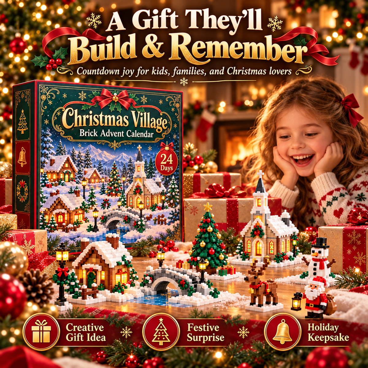 🎄 Christmas Village Brick Advent Calendar — 24 Days of Buildable Holiday Surprises ✨