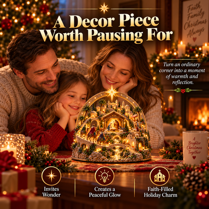 🌟 Lighted Bethlehem Nativity Village – Star Arch Christmas Tabletop Decor 🎄