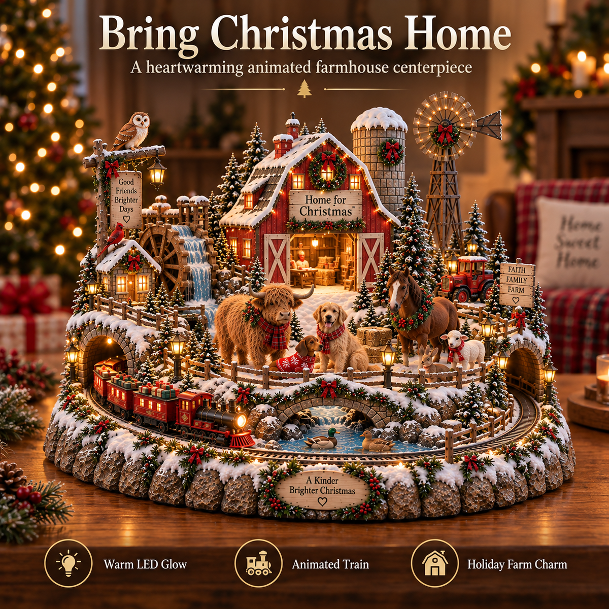 🎄🚂 Home for Christmas™ – Lighted Christmas Farm Village with Holiday Train & Animal Friends