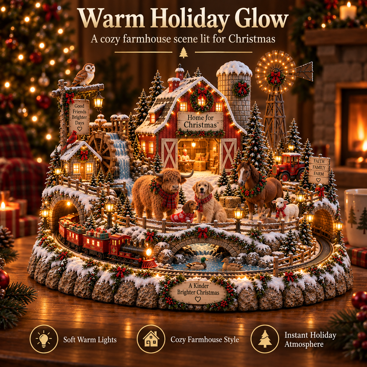 🎄🚂 Home for Christmas™ – Lighted Christmas Farm Village with Holiday Train & Animal Friends