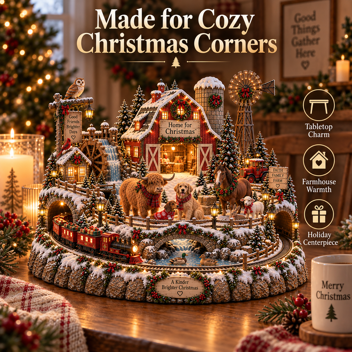 🎄🚂 Home for Christmas™ – Lighted Christmas Farm Village with Holiday Train & Animal Friends