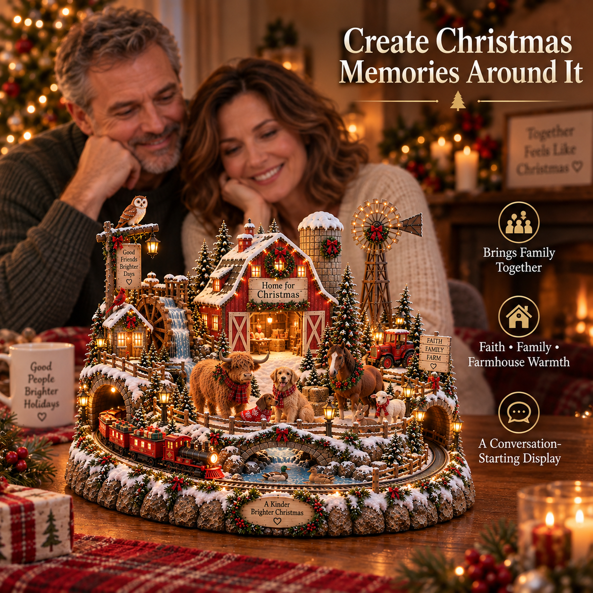 🎄🚂 Home for Christmas™ – Lighted Christmas Farm Village with Holiday Train & Animal Friends