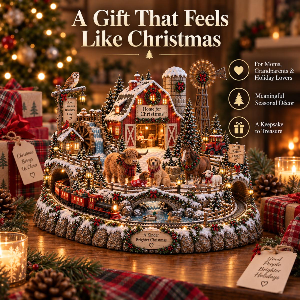 🎄🚂 Home for Christmas™ – Lighted Christmas Farm Village with Holiday Train & Animal Friends