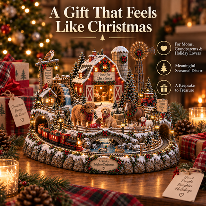 🎄🚂 Home for Christmas™ – Lighted Christmas Farm Village with Holiday Train & Animal Friends
