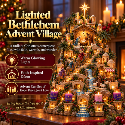 🎄⭐ Bethlehem's Christmas Journey™ – Lighted Nativity Advent Village with 4 Candles | Hope, Peace, Joy & Love