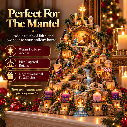🎄⭐ Bethlehem's Christmas Journey™ – Lighted Nativity Advent Village with 4 Candles | Hope, Peace, Joy & Love