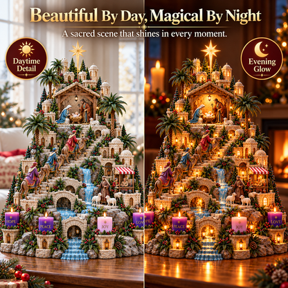 🎄⭐ Bethlehem's Christmas Journey™ – Lighted Nativity Advent Village with 4 Candles | Hope, Peace, Joy & Love