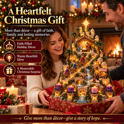 🎄⭐ Bethlehem's Christmas Journey™ – Lighted Nativity Advent Village with 4 Candles | Hope, Peace, Joy & Love