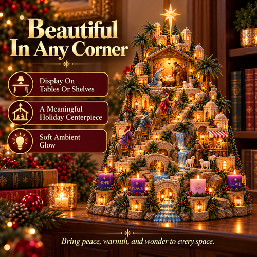 🎄⭐ Bethlehem's Christmas Journey™ – Lighted Nativity Advent Village with 4 Candles | Hope, Peace, Joy & Love