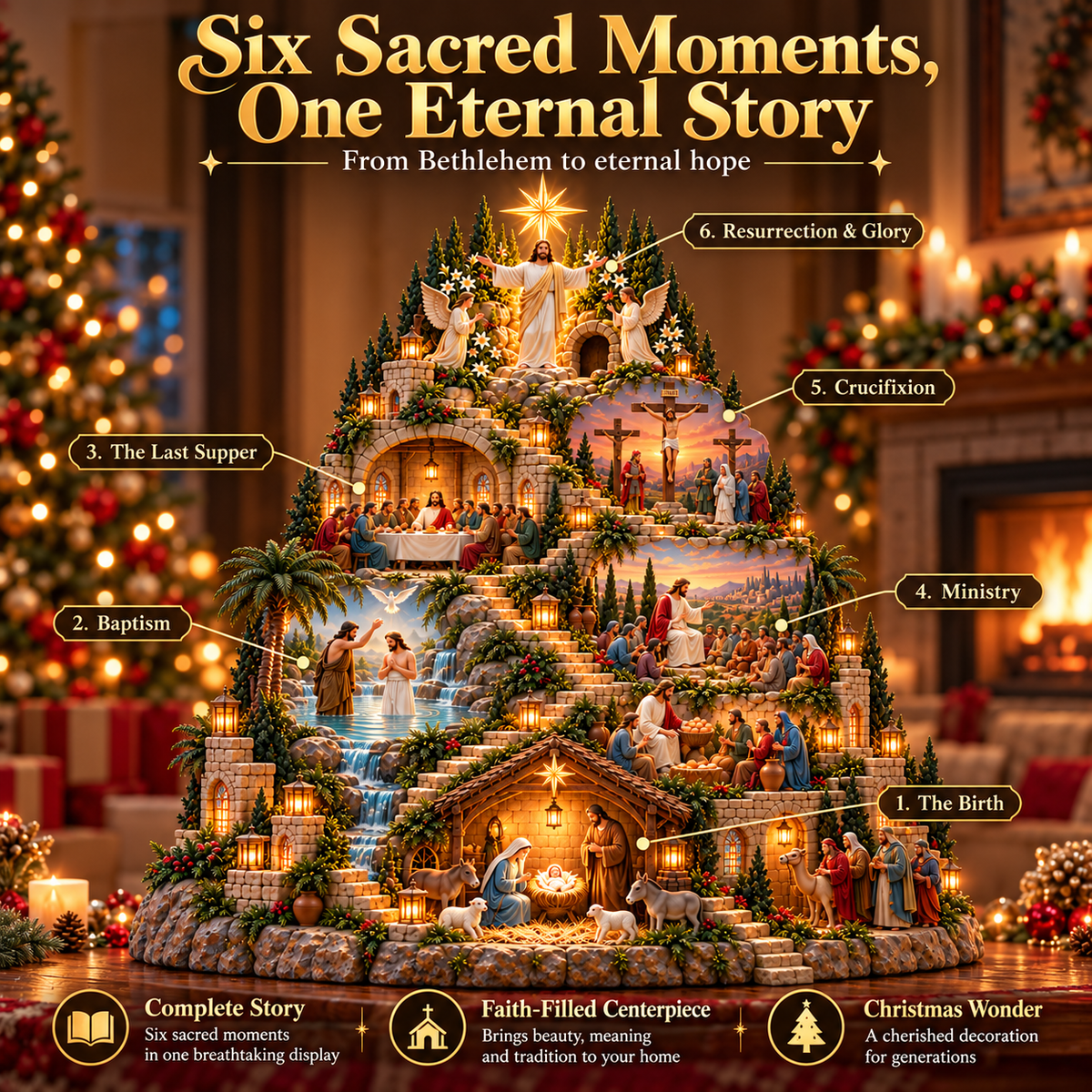 ✝️✨ The Life of Jesus™ – Lighted 3D Biblical Story Village | Six Sacred Moments, One Eternal Story