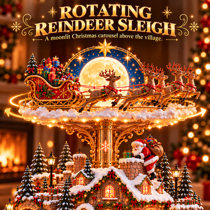 🎄🎅 Santa’s Magical Christmas Eve™ – Rotating Reindeer Sleigh & Lighted Christmas Village